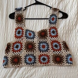 RSQ Crochet Patchwork Tank Top - Cream, Brown, Blue, Red